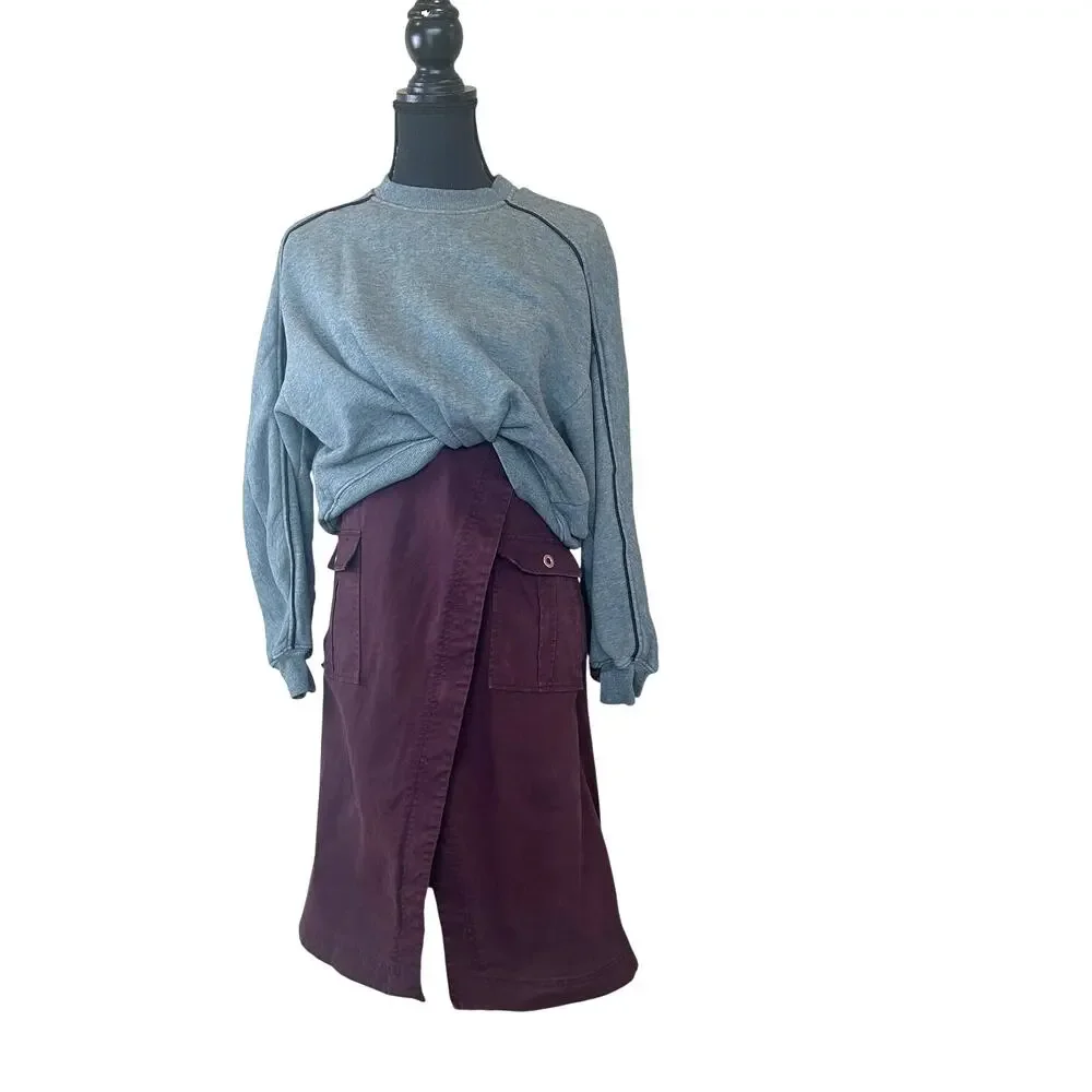 3.1 Phillip Lim Burgundy Gray Sweatshirt Midi Dress SMALL Oversize Designer $600 - Picture 7 of 10